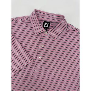 FootJoy Polo Shirt Mens Large Pink Black Striped Golf Performance Stretch‎
